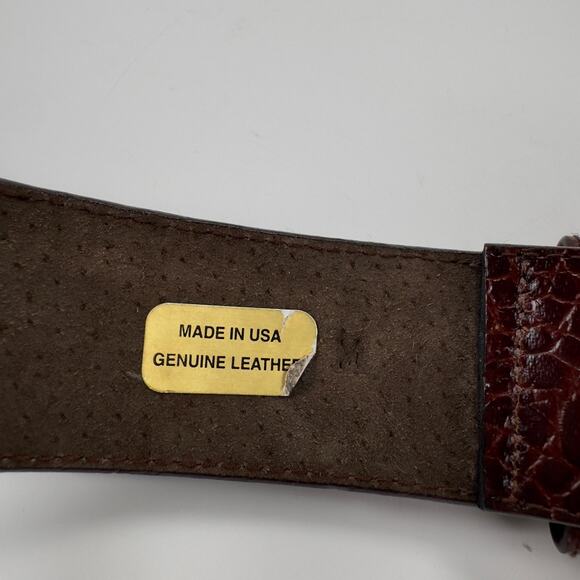 Vintage ROC 1996 Brown Genuine Leather Belt Silver Buckle Florals Womens Size M - Picture 6 of 9